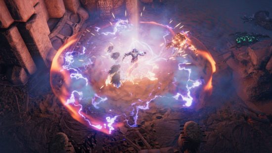 Best games like Diablo: A mage erupting in elemental magic.