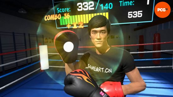 A screenshot showing an NPC blocking a punch in The Fastest Fist VR.