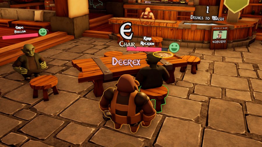 Bronzebeard's Tavern - A group of dwarves serves customers in a bar.