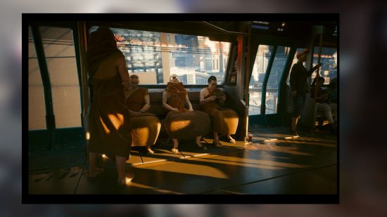Cyberpunk 2077 2.1 patch notes: people riding a tram