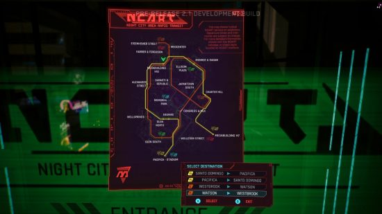 Cyberpunk 2077 update 2.1 - The Metro map for the train service introduced with patch 2.1.