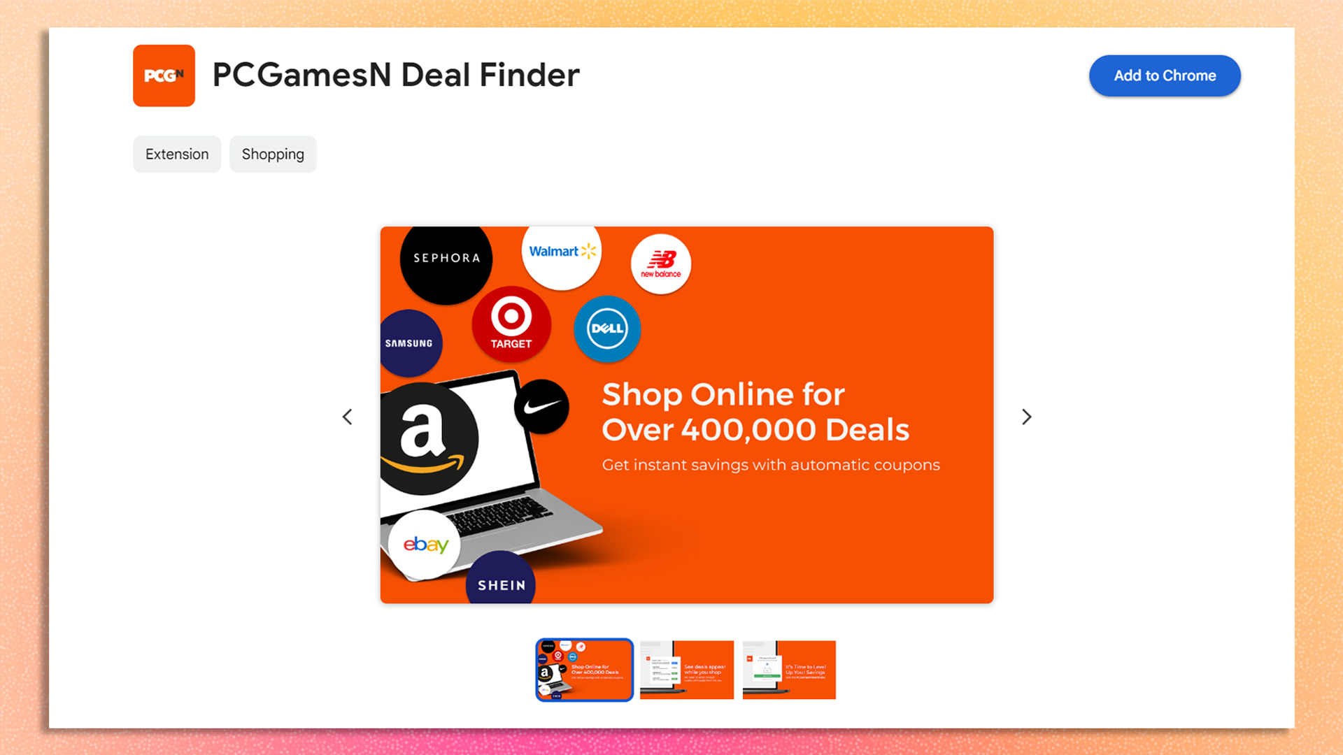 Ein Screenshot der PCGamesN Deal Finder-Erweiterung im Chrome Store
