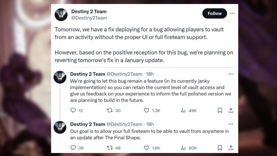 Destiny 2 Vault glitch: a tweet from Bungie about plans for the Vault glitch