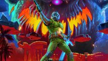 Doom Eviternity 2: Doomguy stood in front of a Cacodemon