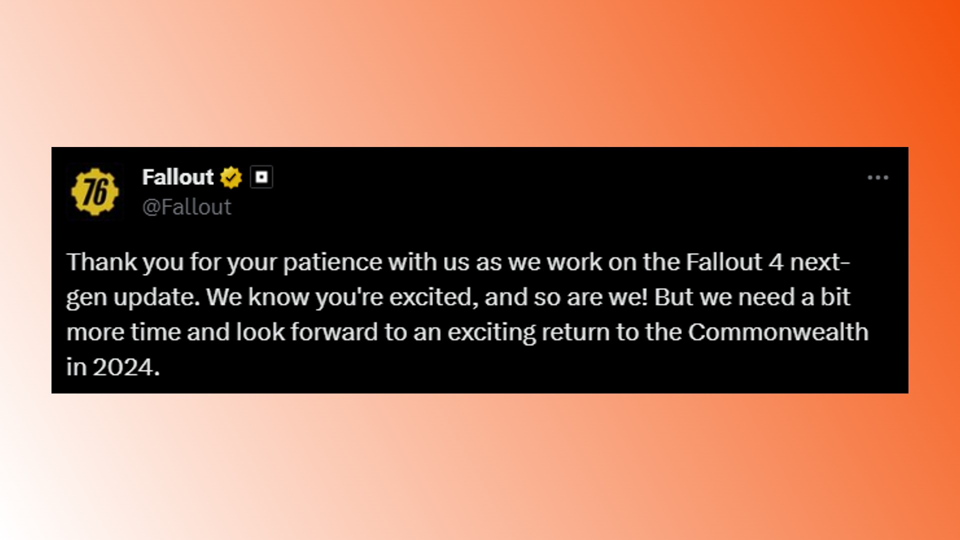 Fallout 4 next-gen update Bethesda: A statement from Fallout Twitter about the Fallout 4 next-gen update