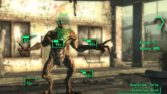 Fallout inspiration: The player shooting at a Deathclaw in Fallout 3