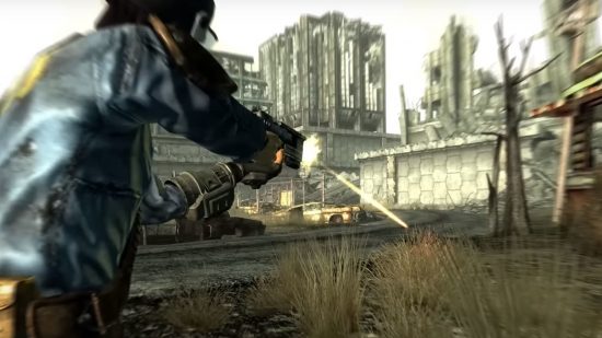 Fallout inspiration: The player shooting at an enemy in Fallout 3