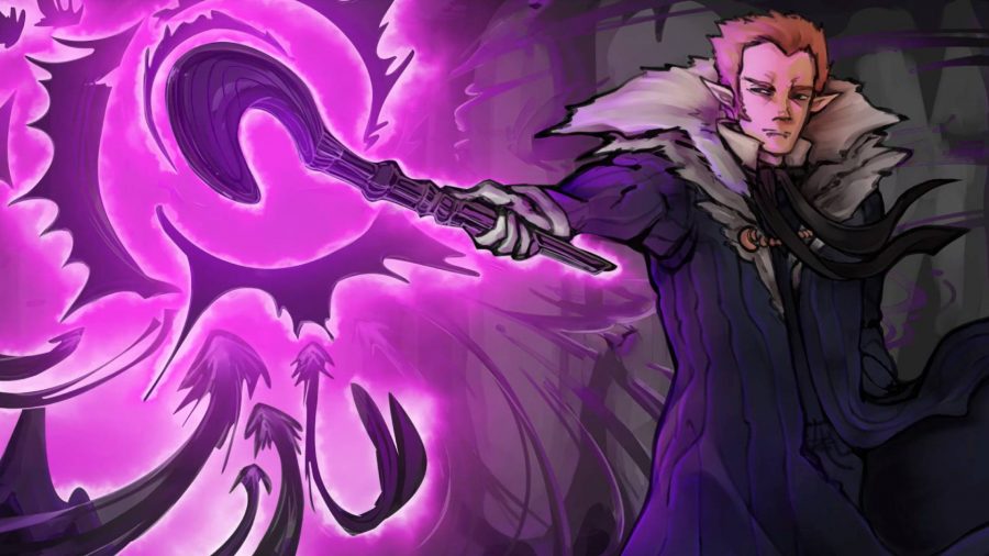 Few Nights More: A cartoon character with pointed ears and short hair stands holding a huge purple, glowing staff