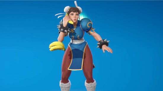 Chun-Li is holding a banana to her face like a phone, as per one of the cosmetic items redeemable via Fortnite codes.