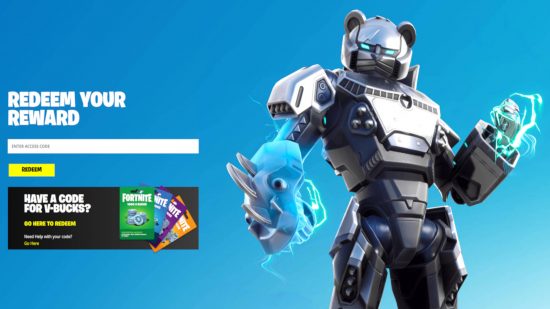 The Fortnite codes redeem website has a field to enter to potentially get new items.