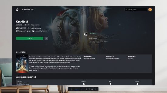 an image of Starfield in the Xbox Cloud Gaming app on Quest