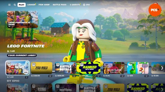 Lego Fortnite - Menu showing 1.4 million active players in the new mode.
