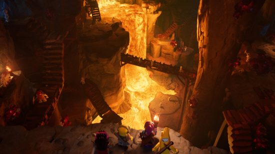 Lego Fortnite Brightcore: a lava-filled cave with skeletons inside.