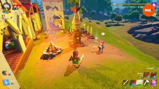 Lego Fortnite crafting recipes: a village square and plants in plots of land.