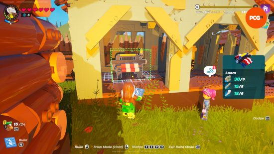 A player crafts a loom in Lego Fortnite.