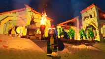 A Lego Fortnite village, complete with plants and houses.