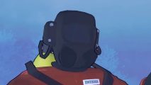 Lethal Company patch 45: a person in an orange jumpsuit with a black space helmet with some sort of foggy forest