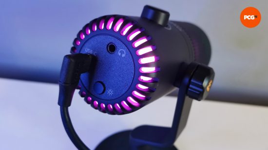 Images of the Maono DM30 RGB microphone.
