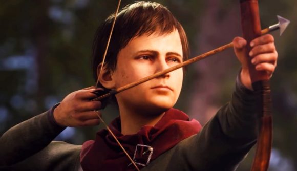 Medieval Dynasty co-op mode arrives in the Steam survival RPG - A young boy draws a bow.