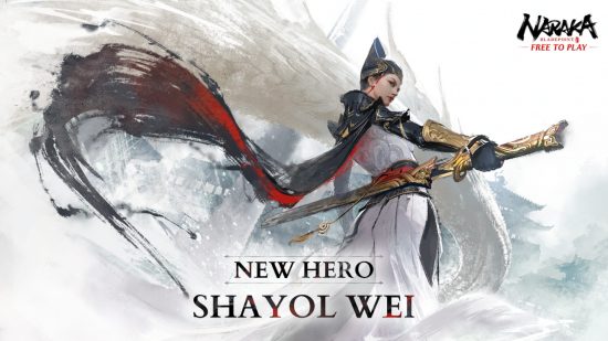 Naraka Bladepoint's new hero Shayol Wei, a warrior wearing long white clothing with a red and black cape.