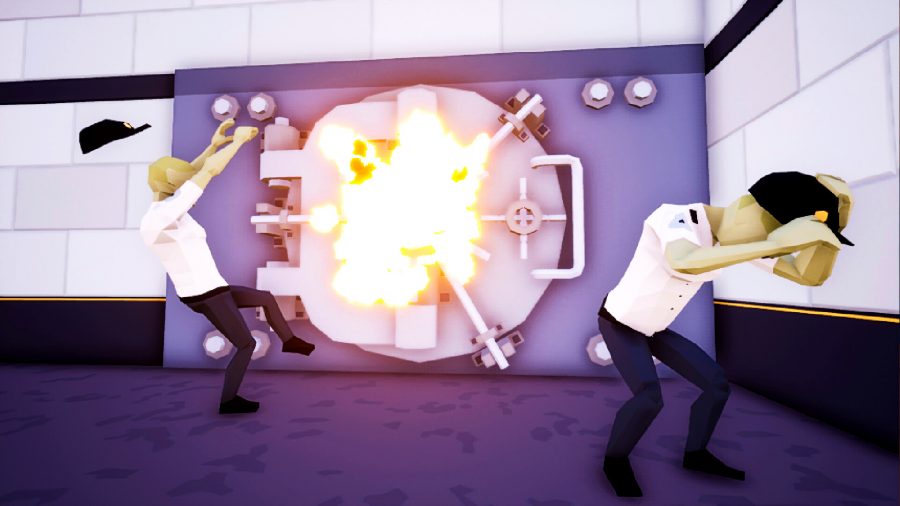 One-Armed Robber - Two security guards recoil as an explosion rocks the circular door of a large vault.