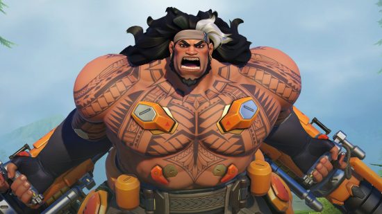 Overwatch 2 tier list: Mauga is a tattooed Samoan warrior with augmented pecs and arms.
