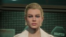 Payday 3 DLC Syntax Error: a woman in a white leather jacket with blonde, slicked black hair