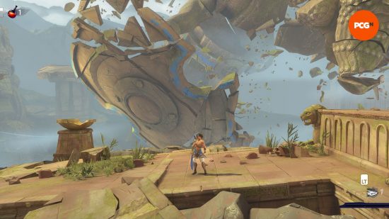 Best new PC games: Prince of Persia The Lost Crown - a shirtless man stands on a barren rock as a huge monster flies behind.