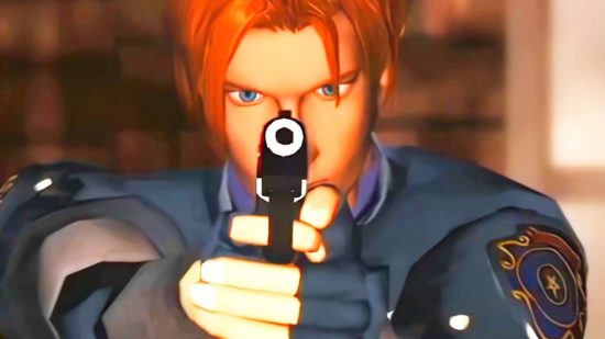 Resident Evil 2 remade FPS game: A police officer, Leon Kennedy from Capcom survival horror game Resident Evil 2