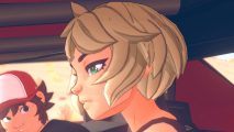Resistor Day of the Devs: a young woman sat in a car as we look in through the door window, with short blonde hair and a black tank top