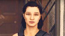 Starfield mod inventory: a young woman with shoulder length dark hair and a blue dress stares into the camera