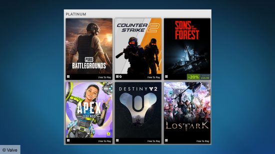 Ein Bild, das die sechs Spiele mit den höchsten Einnahmen auf Steam zeigt. 