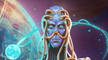 Stellaris Nexus early access delay: a blue faced alien with golden tubes all over their face