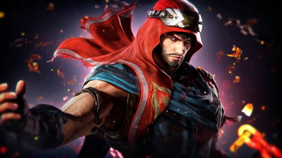 Shaheen is one of the Tekken 8 characters and is wearing robes with a red headscarf.