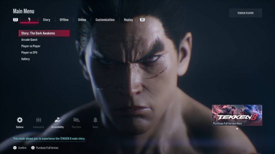 Tekken 8 release date - the Tekken 8 demo menu screen