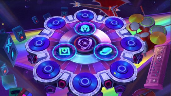 A colorful, futuristic TFT board from the Remix Rumble event