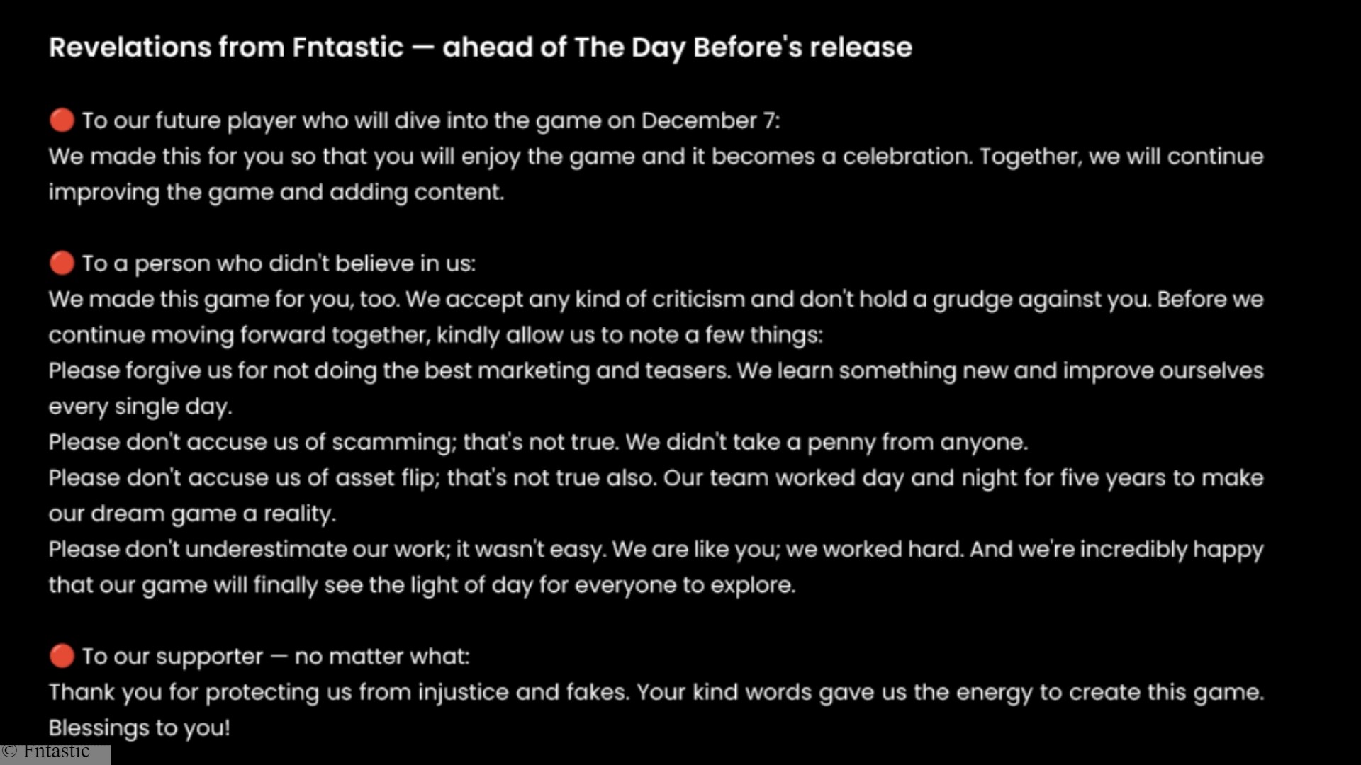 The Day Before release date statement: A statement from The Day Before developer Fntastic regarding the new survival game