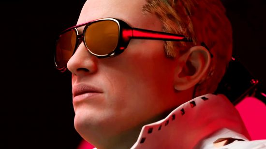 The Finals patch 1.2.3 - A man wearing an Elvis-style white jacket and sunglasses in the free-to-play multiplayer FPS game.