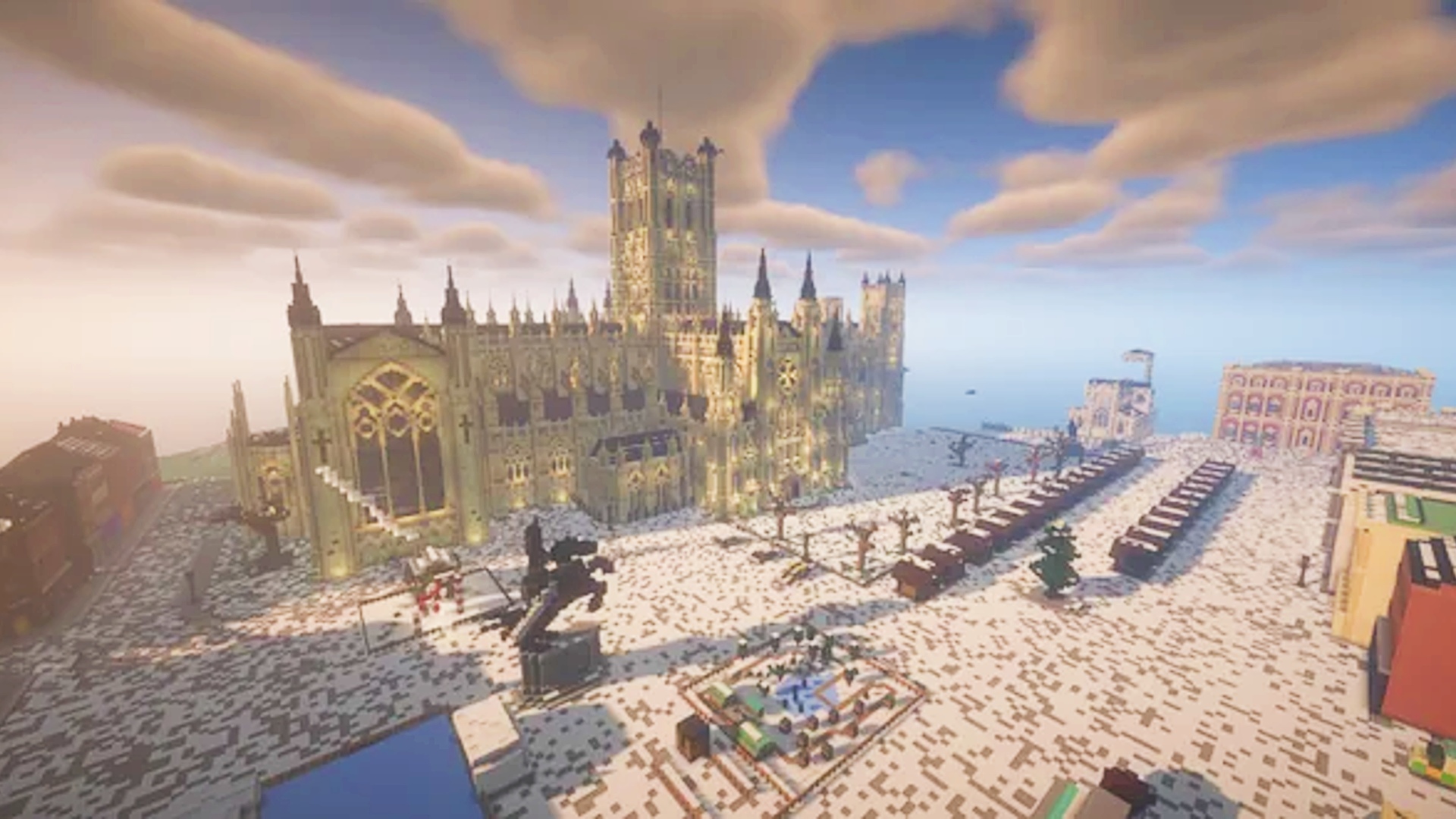 Minecrafter creates snow-capped British cathedral for Christmas