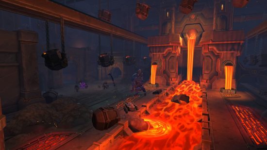 WoW The War Within release date: One of the new dungeon areas in the new expansion, characterized by a boiling furnace and a river of molten fire.