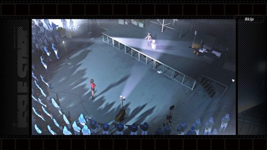 Nekomata si ritrova su un palco vuoto circondato da milizie armate nel suo confronto contro la Vision Corporation.