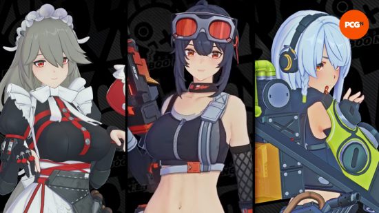 Zenless Zone Zero team comps: Rina, Grace, and Anby as they appear on the character selection screen.