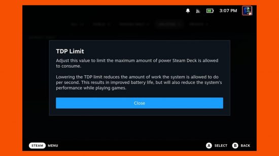 Steam Deck update quick settings TDp limit