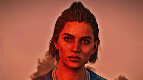 Ubisoft Plus Classics: Far Cry 6 character, a young woman with short tied-back hair, stares ahead with a serious expression on her face