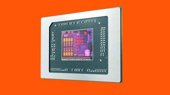 An AMD Ryzen 800G APU against an orange background