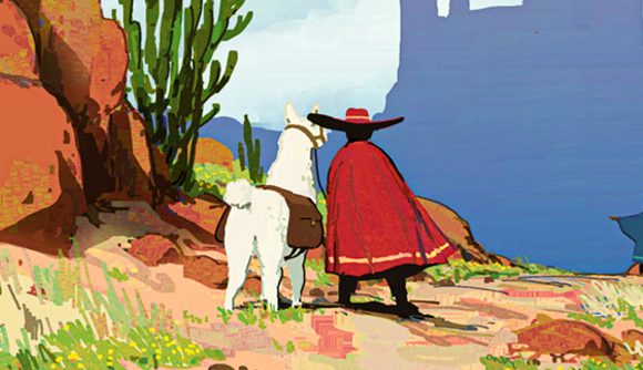 New indie RPG Arco gets free Steam demo - A person wearing a poncho looks out over a desert landscape with their llama companion.
