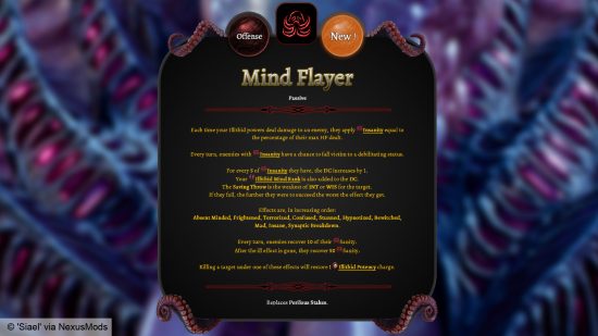 Baldur's Gate 3 Illithid Powers mod by 'Siael' - One of the new powers, Mind Flayer, which allows you to cause insanity in targets.