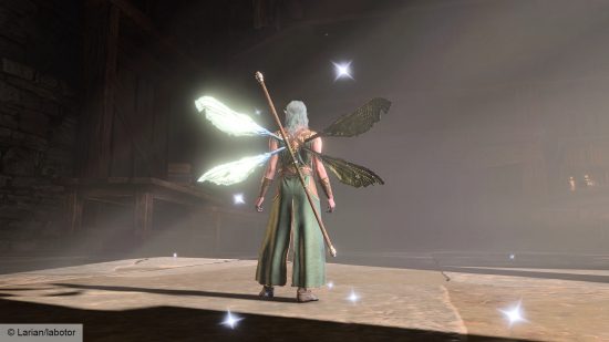 Baldur's Gate 3 mod Fairy race: a tiny fairy stood on the floor in a giant room