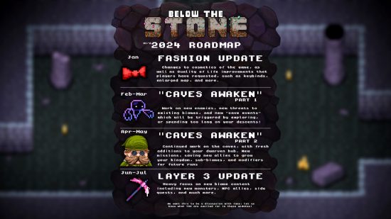 Below the Stone update roadmap for the first half of 2024 - Descriptions of four upcoming planned updates for the dwarven exploration game.