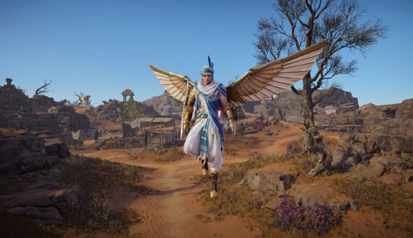 best multiplayer games: a man with angle wings descends onto desert lands
